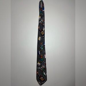 Warner Bros. Navy and White Baseball  Striped Tie with Cartoon Characters